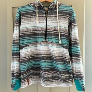 AMPERSAND AVE Turquoise and Gray Serape Halfzip Hoodie